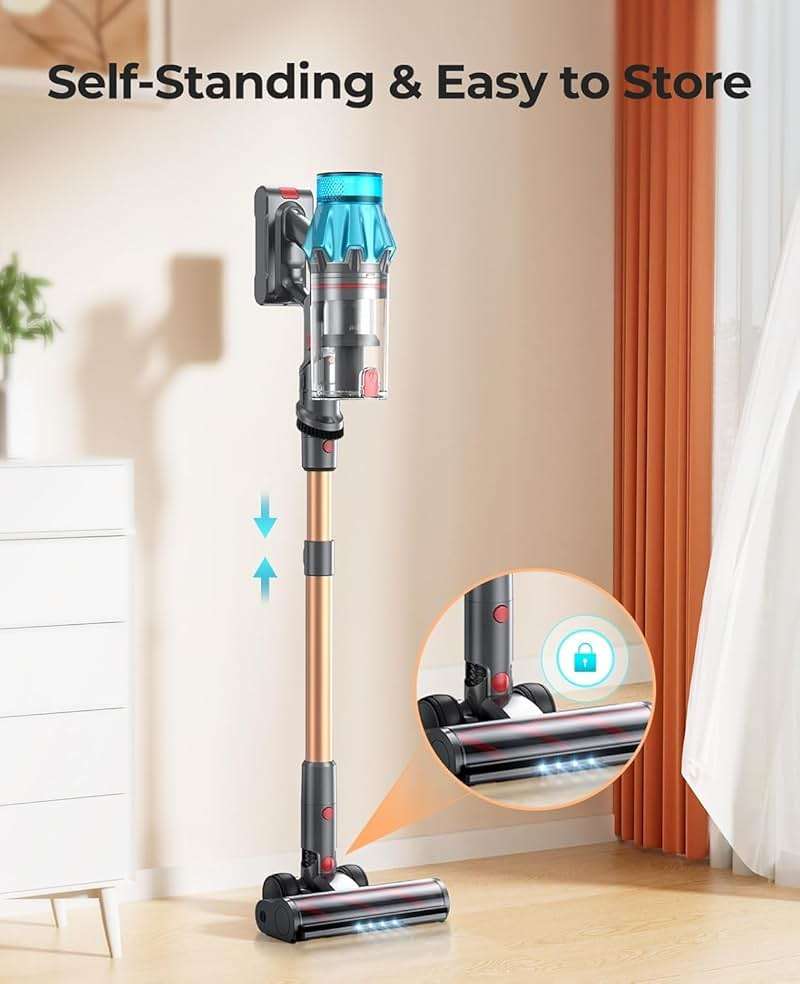 Cordless Vacuum Cleaner 550W/45Kpa, Stick Vacuum Cleaners 60 Mins Max Runtime with Charging Dock, Self-Standing Handheld Vacuum with Touch Display, 6-in-1 Vacuum Cleaner for Carpet/Hard Floor/Pet Hair - Image 6