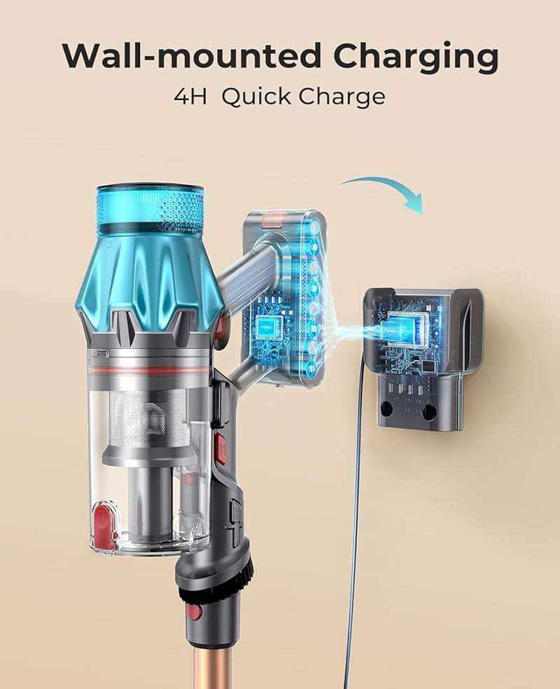 Cordless Vacuum Cleaner 550W/45Kpa, Stick Vacuum Cleaners 60 Mins Max Runtime with Charging Dock, Self-Standing Handheld Vacuum with Touch Display, 6-in-1 Vacuum Cleaner for Carpet/Hard Floor/Pet Hair - Image 7
