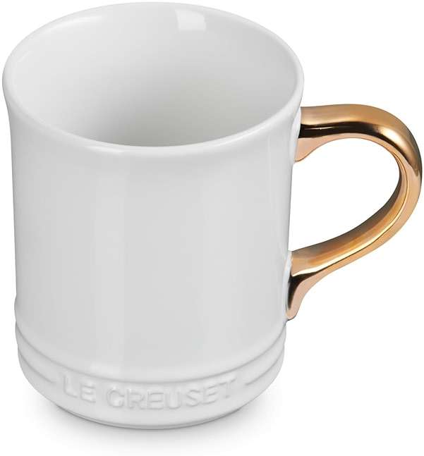Le Creuset Stoneware Vancouver Mug with Gold Metallic Handle, 14 oz., White - Image 3