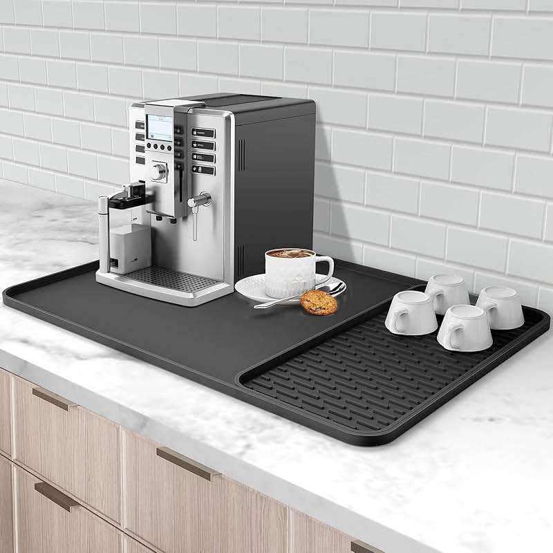 Silicone Coffee Mat, 24''x16'' Bar Mat with Detachable Dish Drying Mat - Fits Under Coffee Maker & Dish Rack - Image 1