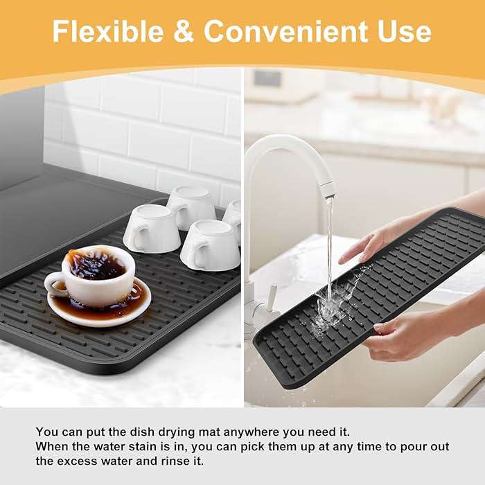 Silicone Coffee Mat, 24''x16'' Bar Mat with Detachable Dish Drying Mat - Fits Under Coffee Maker & Dish Rack - Image 5