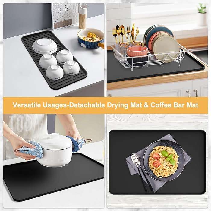 Silicone Coffee Mat, 24''x16'' Bar Mat with Detachable Dish Drying Mat - Fits Under Coffee Maker & Dish Rack - Image 8