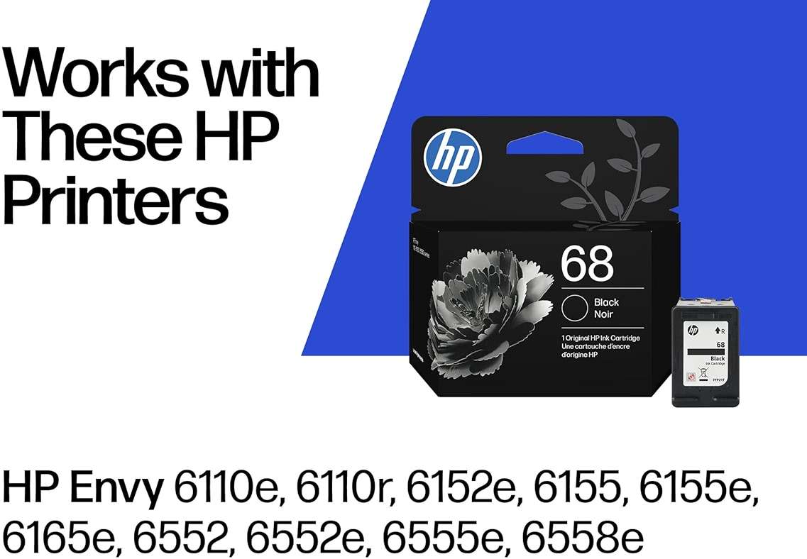 HP 68 Black Ink Cartridge | Works Envy 6100e, 6500e Series | Eligible for Instant Ink | 7FP21TN - Image 2