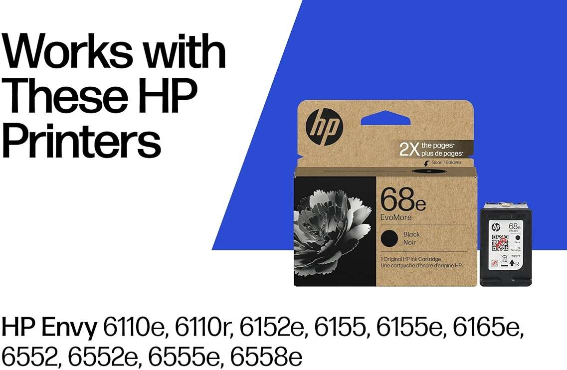 HP 68e EvoMore High Yield Black Ink Cartridge | Works Envy 6100e, 6500e Series | Carbon Neutral | 7FP22TN - Image 2