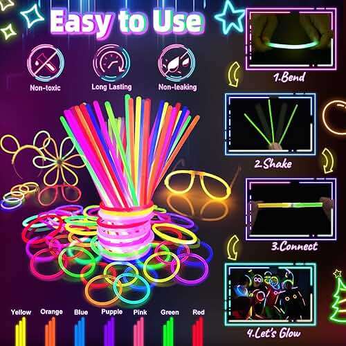 HONLYNE Glow in the Dark Supplies for Kids Adults, Light Up Party Favors, 56 LED Light Up Toys, 100 Glow Sticks Bulk Party Pack DIY Glasses Headbands Necklaces for Neon Party Supplies & Decorations - Image 6