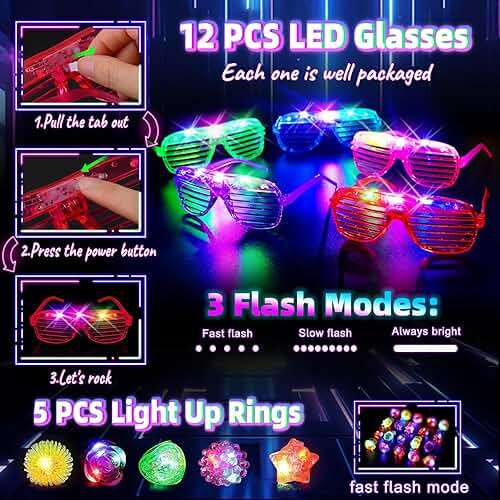 HONLYNE Glow in the Dark Supplies for Kids Adults, Light Up Party Favors, 56 LED Light Up Toys, 100 Glow Sticks Bulk Party Pack DIY Glasses Headbands Necklaces for Neon Party Supplies & Decorations - Image 7