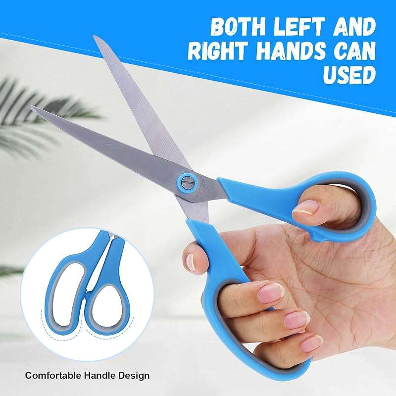 Scissors, Dushco 8.5 Inch Multipurpose Scissors Bulk Set of 3 Pack, Ultra Sharp 2.5mm Thick Scissor for Office Home School Sewing Fabric Craft Supplies, Soft Comfort-Grip Right/Left Hand - Image 5