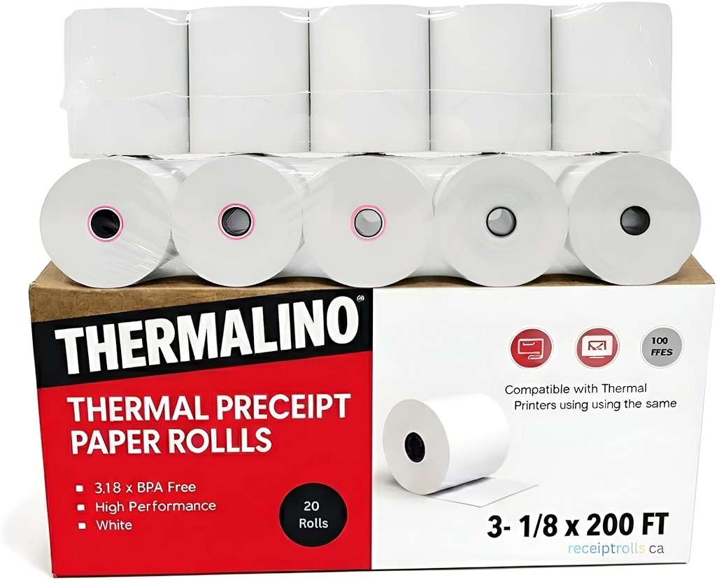 (20 Rolls) 3 1/8' Premium Thermal Paper Rolls BPA-Free 80mm Thermal Receipt Paper for POS Systems, Clover, Square Terminal, Epson, Star TSP100lI, Debit/Credit Card Machines, Cash Registers - Image 1