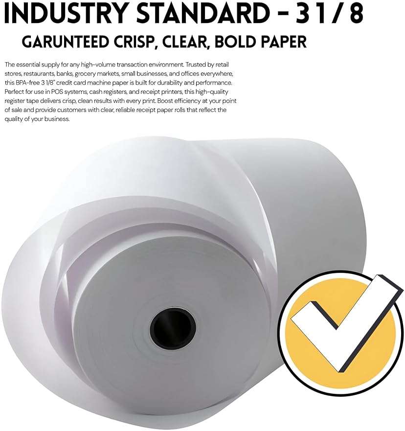 (20 Rolls) 3 1/8' Premium Thermal Paper Rolls BPA-Free 80mm Thermal Receipt Paper for POS Systems, Clover, Square Terminal, Epson, Star TSP100lI, Debit/Credit Card Machines, Cash Registers - Image 7