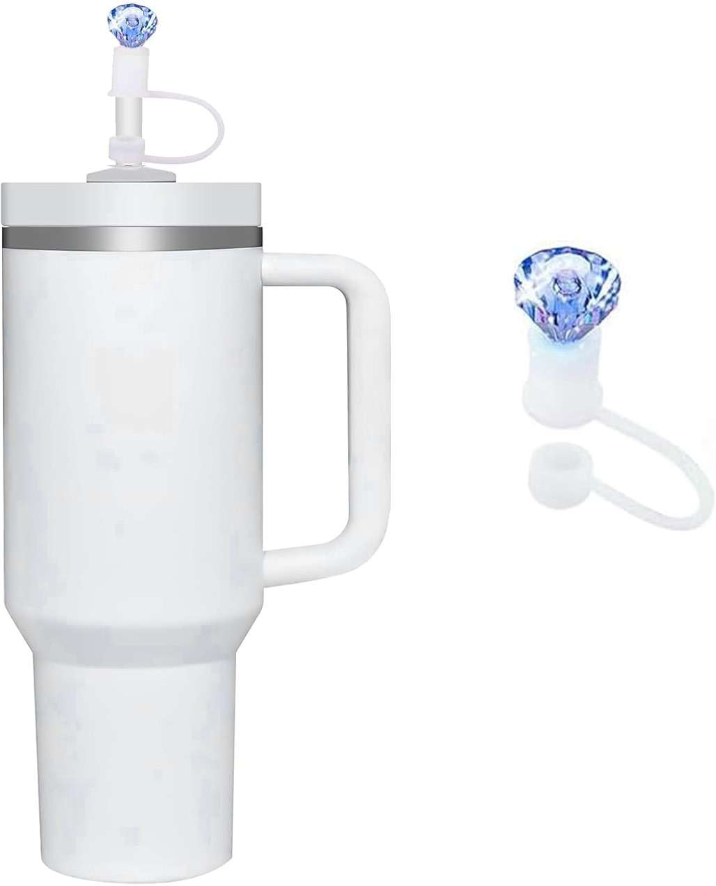 Diamond Straw Toppers - Silicone Covers for 30&40Oz Stanley Cup, Dust-Proof, Reusable for Tumbler Accessories (Blue) - Image 1