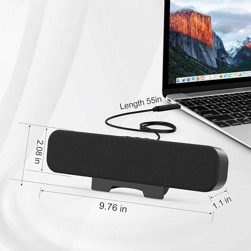 OGUPGX Computer Speakers for Desktop Pc, Monitor Speakers for Laptop,Pc Speakers with Loud Sound,Volume Control Easily Clamps to Monitors(USB-C to USB Adapter Included) (Black) - Image 6