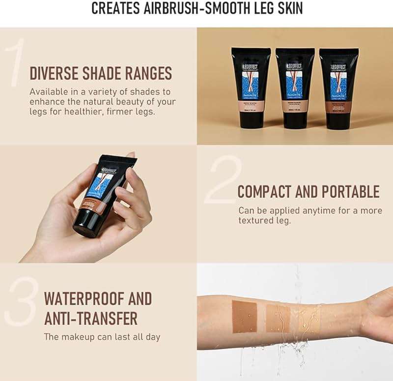 Leg Makeup Waterproof Tanning Flawless Body Foundation Lotion, Leg and Body Scar Cover up Makeup/Tattoo Cover Up, Beach Legs Glow﻿ Cream(#2 Medium Golw, 30ml) - Image 4