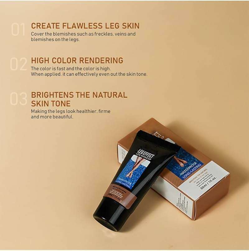 Leg Makeup Waterproof Tanning Flawless Body Foundation Lotion, Leg and Body Scar Cover up Makeup/Tattoo Cover Up, Beach Legs Glow﻿ Cream(#2 Medium Golw, 30ml) - Image 8