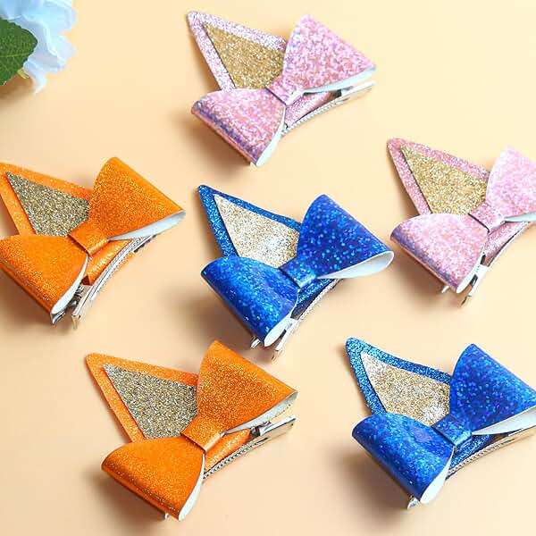 6 PCS Blue Ears Hair Clips, Glitter Bow Hair Barrettes Hair Accessories for Halloween Costume Cosplay Theme Party Supplies Birthday Decorations - Image 4