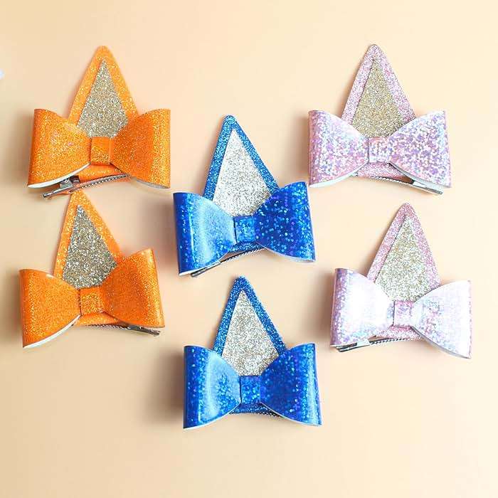 6 PCS Blue Ears Hair Clips, Glitter Bow Hair Barrettes Hair Accessories for Halloween Costume Cosplay Theme Party Supplies Birthday Decorations - Image 7