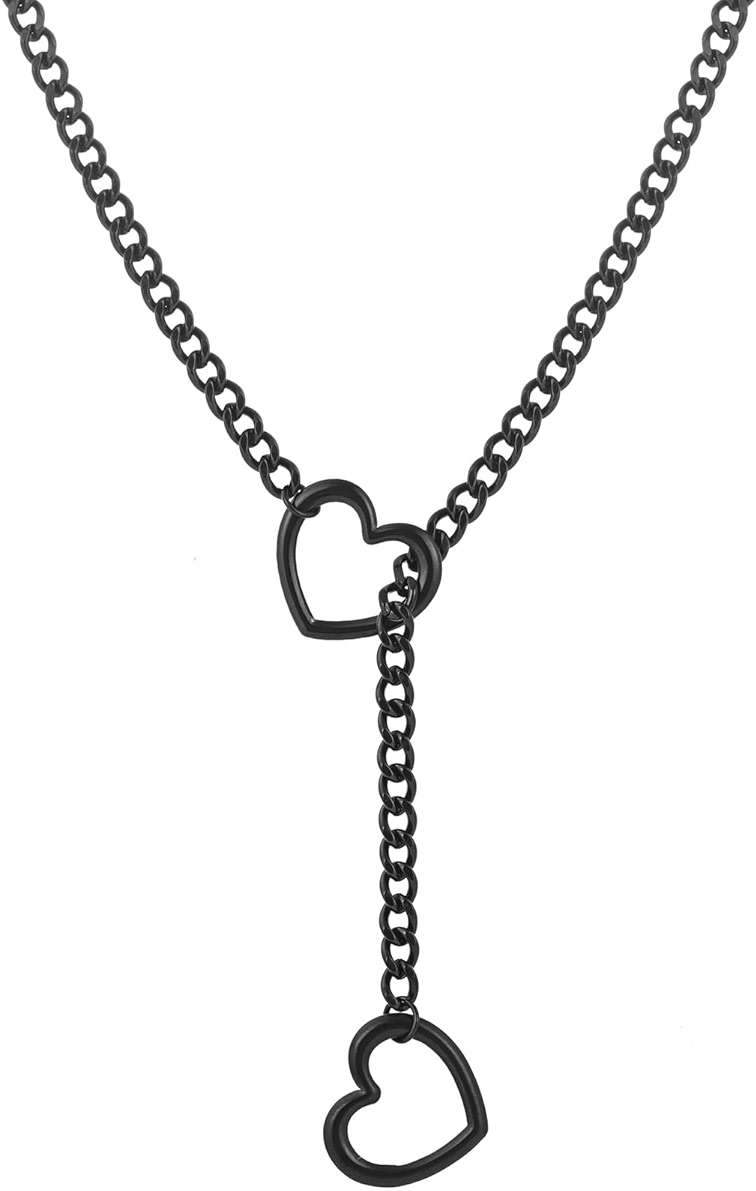 sroyte Heart Slip Chain Necklaces for Women,Stainless Steel O-Ring Adjustable Lariat Y-Necklace,Punk Gothic Cuban Collar Choker Necklace for women - Image 1