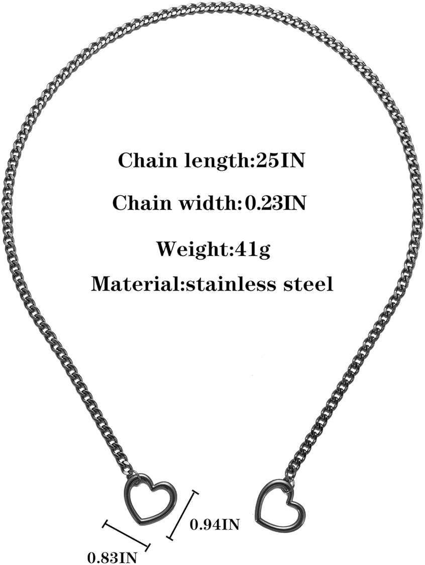 sroyte Heart Slip Chain Necklaces for Women,Stainless Steel O-Ring Adjustable Lariat Y-Necklace,Punk Gothic Cuban Collar Choker Necklace for women - Image 4