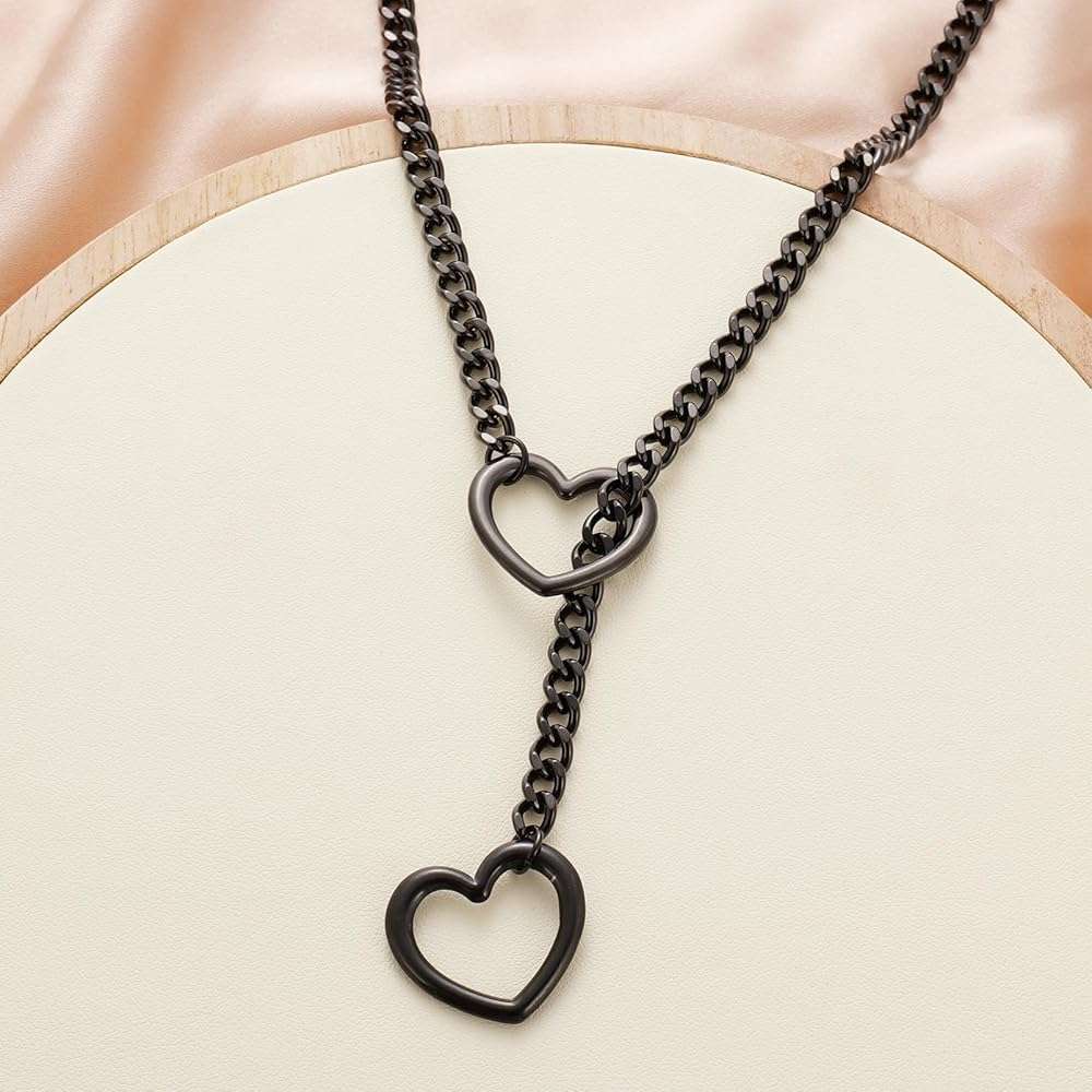 sroyte Heart Slip Chain Necklaces for Women,Stainless Steel O-Ring Adjustable Lariat Y-Necklace,Punk Gothic Cuban Collar Choker Necklace for women - Image 6