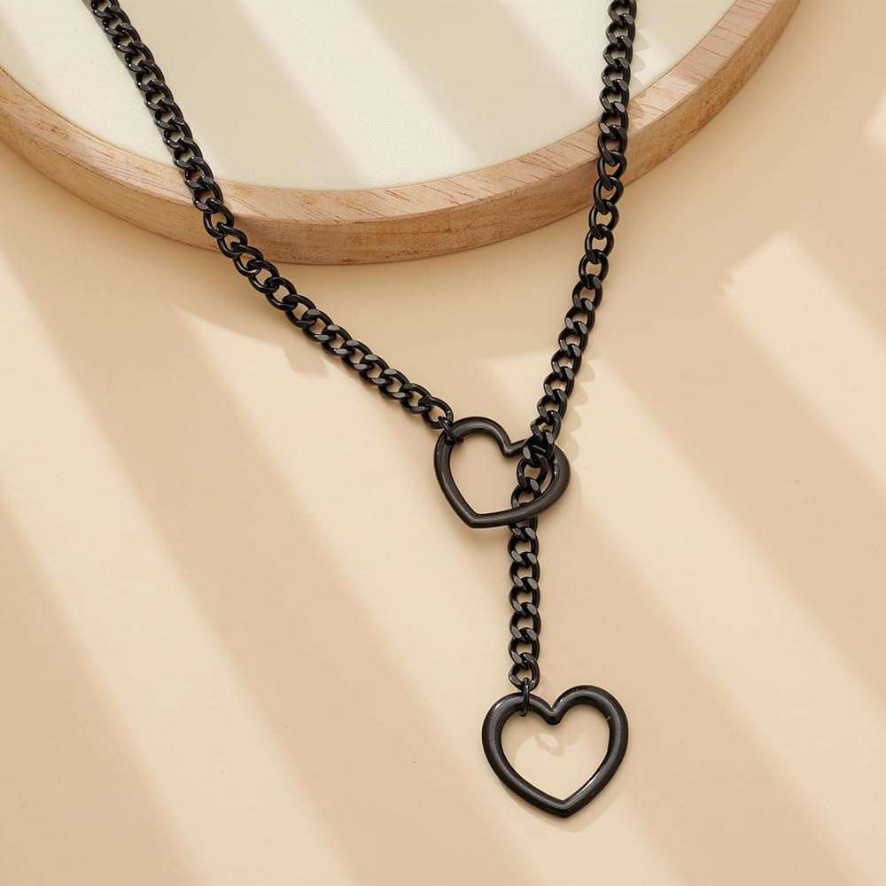sroyte Heart Slip Chain Necklaces for Women,Stainless Steel O-Ring Adjustable Lariat Y-Necklace,Punk Gothic Cuban Collar Choker Necklace for women - Image 7