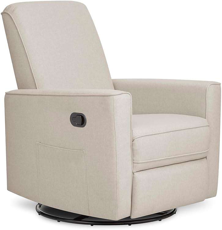 Evolur Raleigh Upholstered Manual Glider Recliner– Rocking & 360° Swivel with Smooth Glide – Greenguard Gold & FSC Certified – Modern Nursery and Living Room Chair in Light Sand - Image 1