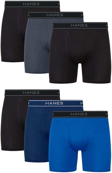 Hanes Men's Underwear Boxer Brief Pack, Performance Stretch Underwear, Moisture-wicking Boxer Briefs for Men, 6-pack - Image 1