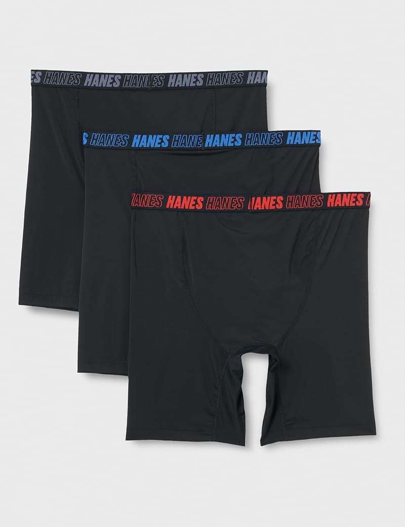 Hanes Men's Moves Performance Boxer Brief, Total Support Pouch, Regular/Trunk/Long Leg, 3-Pack, 8" - Image 3