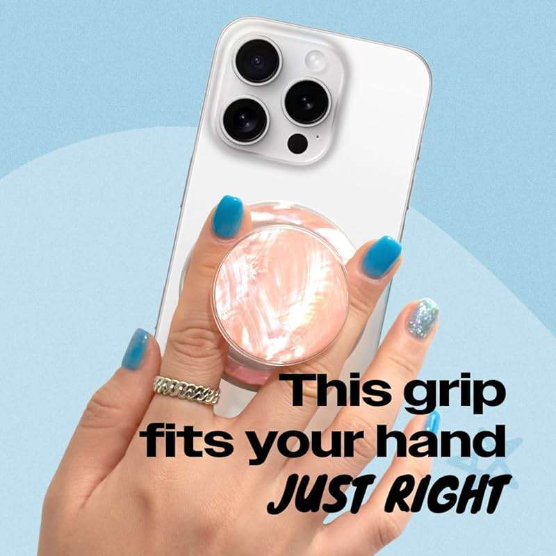 On The Grip Magnetic Phone Grip for MagSafe, Genuine Natural Crystal & Seashell Stone, Swappable Top, Strong Magnet Holder & Kickstand for iPhone 15 14 13 12 Pro Max Plus & MagSafe Cases (Peach) - Image 2