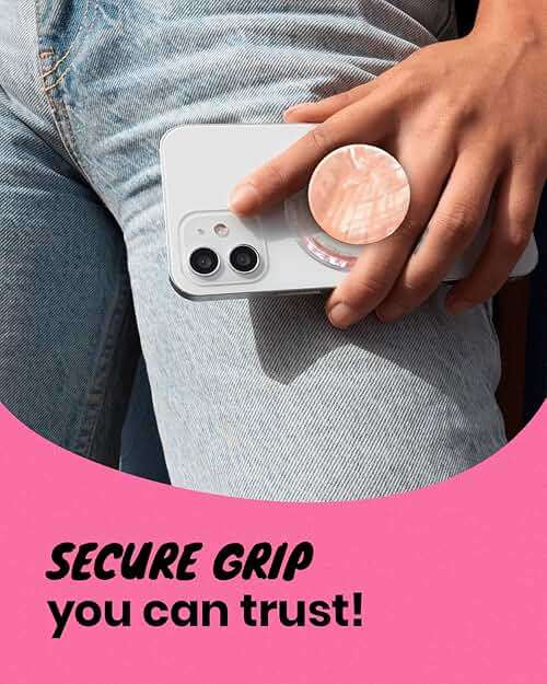 On The Grip Magnetic Phone Grip for MagSafe, Genuine Natural Crystal & Seashell Stone, Swappable Top, Strong Magnet Holder & Kickstand for iPhone 15 14 13 12 Pro Max Plus & MagSafe Cases (Peach) - Image 5