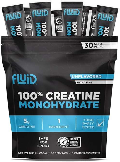 Fluid Creatine - Informed Sport Certified | Ultra-Fine Micronized 100% Creatine Monohydrate Powder | Unflavored | 5g Travel Stick Packs | 30 Servings - Image 1