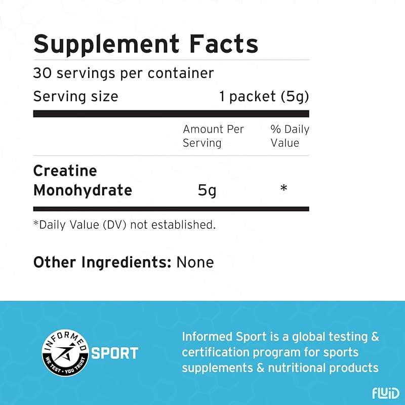 Fluid Creatine - Informed Sport Certified | Ultra-Fine Micronized 100% Creatine Monohydrate Powder | Unflavored | 5g Travel Stick Packs | 30 Servings - Image 5