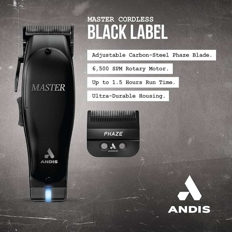 Andis Black Label MLC Professional Master Cordless Lithium-Ion Hair Clipper, Adjustable Carbon Steel Blade for Close Cutting, Black - Image 3