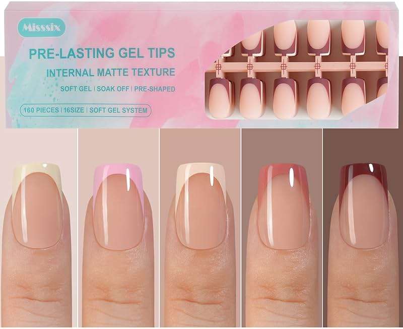 Misssix French Gel Press on Fake Nail Tips, Short Square, No Need to File, Pre-lasting for Nail Art DIY 16 Sizes Multicolor 160Pcs - Image 1