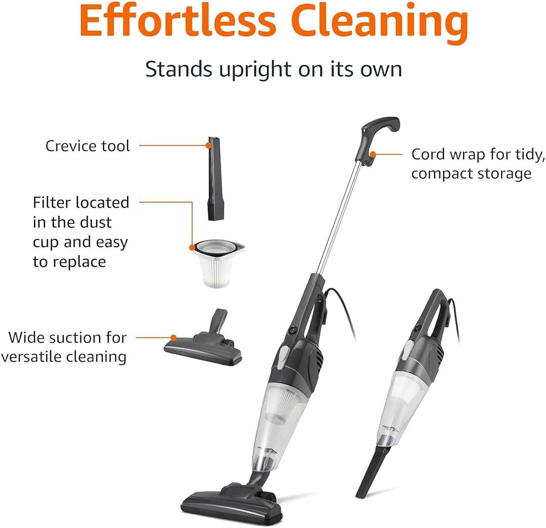 Amazon Basics 2-in-1 Corded Stick Vacuum Cleaner, Converts to Handheld, Lightweight (3.9 LBS), with Washable Filter, Crevice Tools, 0.5L Dust Cup, Self-Standing, 19.7-Ft Cord, 300W, Black - Image 3