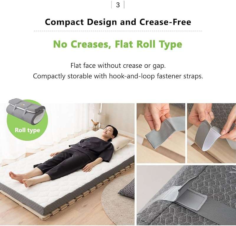 EMOOR Japanese Futon Mattress Roll-Type Relax-2 Small-Twin, High-Resilience Removable & Washable Cover Guest use Tatami Floor Sleeping Space-Saving Minimalist - Image 6