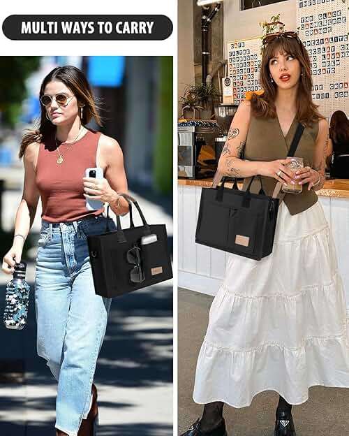 Canvas Tote Bag for Women Crossbody Work Purse with Pockets Top Handle Handbag Satchel Bags for Travel Nurse Teacher - Image 3