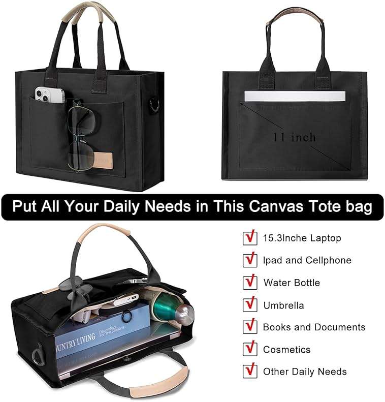 Canvas Tote Bag for Women Crossbody Work Purse with Pockets Top Handle Handbag Satchel Bags for Travel Nurse Teacher - Image 5