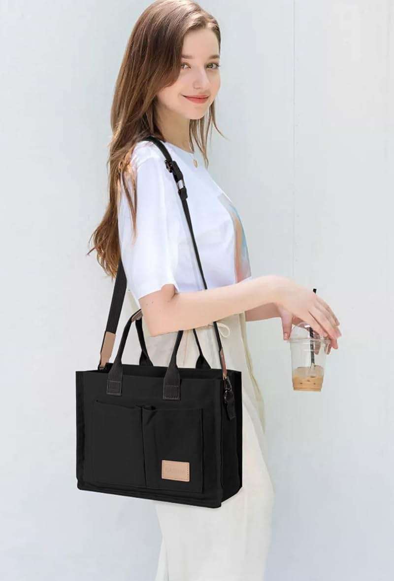 Canvas Tote Bag for Women Crossbody Work Purse with Pockets Top Handle Handbag Satchel Bags for Travel Nurse Teacher - Image 7