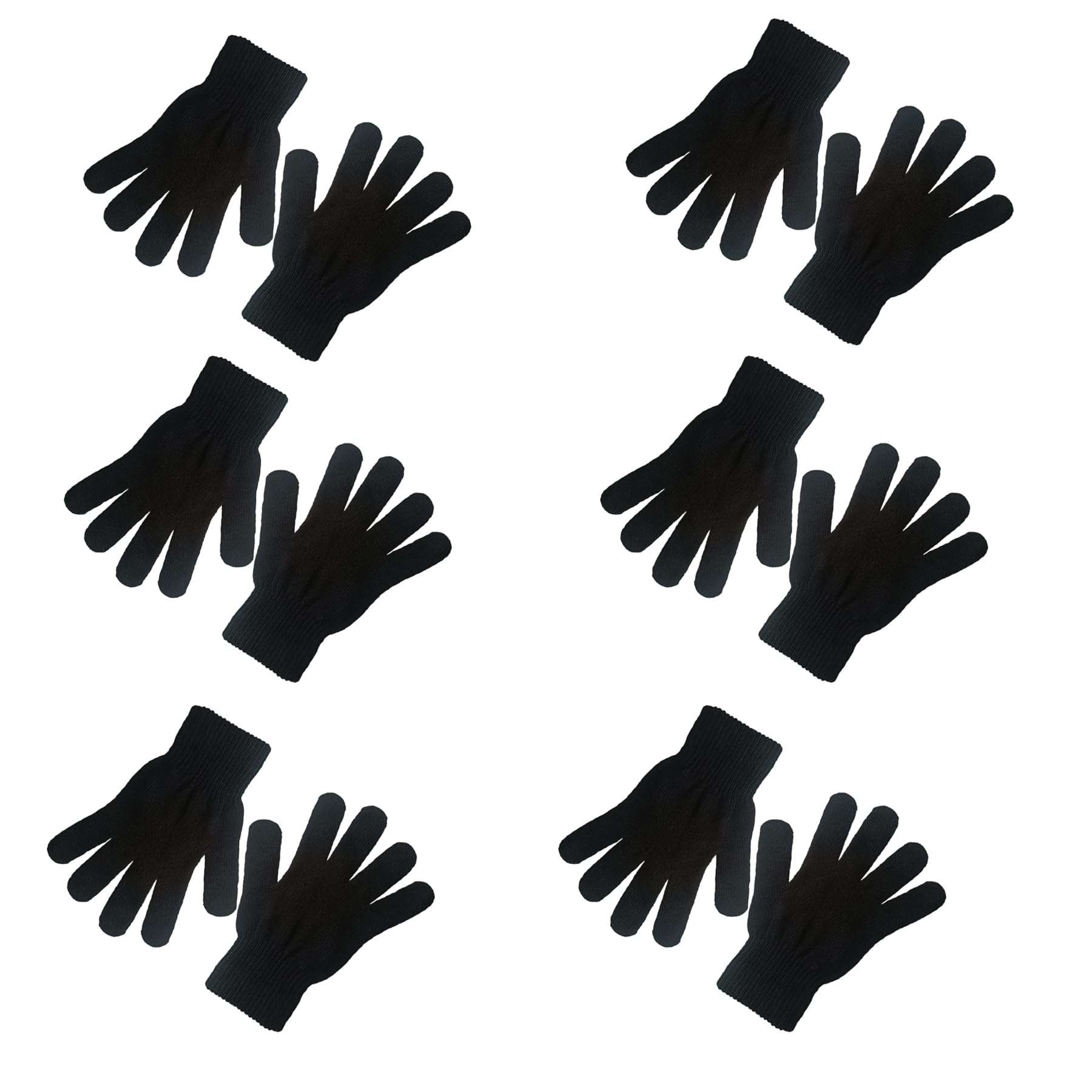 CELCOREERY 6 Pairs Winter Magic Gloves Adults Warm Stretchy Cold Weather Mittens Unisex Black Gloves One Size Fits Most Men Women Teens Knit Gloves - Image 1