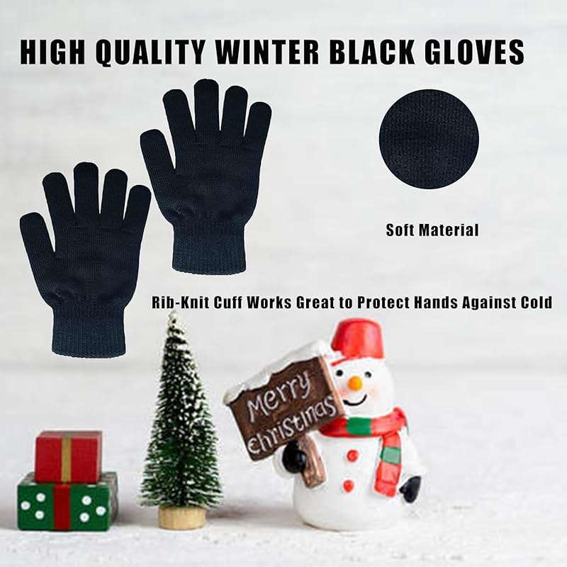 CELCOREERY 6 Pairs Winter Magic Gloves Adults Warm Stretchy Cold Weather Mittens Unisex Black Gloves One Size Fits Most Men Women Teens Knit Gloves - Image 5