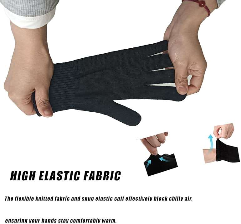 CELCOREERY 6 Pairs Winter Magic Gloves Adults Warm Stretchy Cold Weather Mittens Unisex Black Gloves One Size Fits Most Men Women Teens Knit Gloves - Image 6