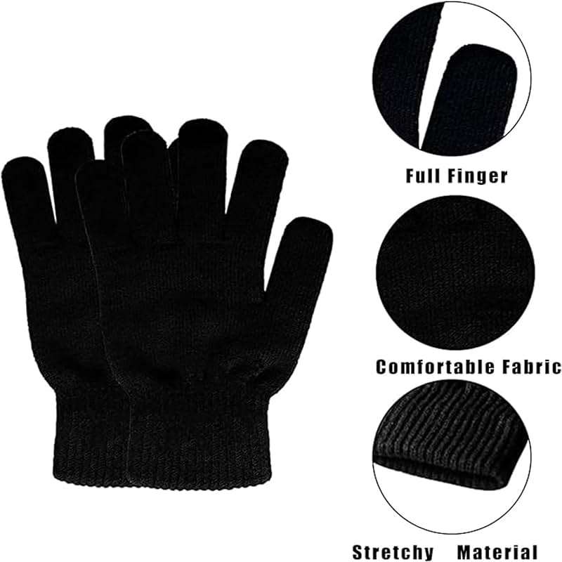 CELCOREERY 6 Pairs Winter Magic Gloves Adults Warm Stretchy Cold Weather Mittens Unisex Black Gloves One Size Fits Most Men Women Teens Knit Gloves - Image 7