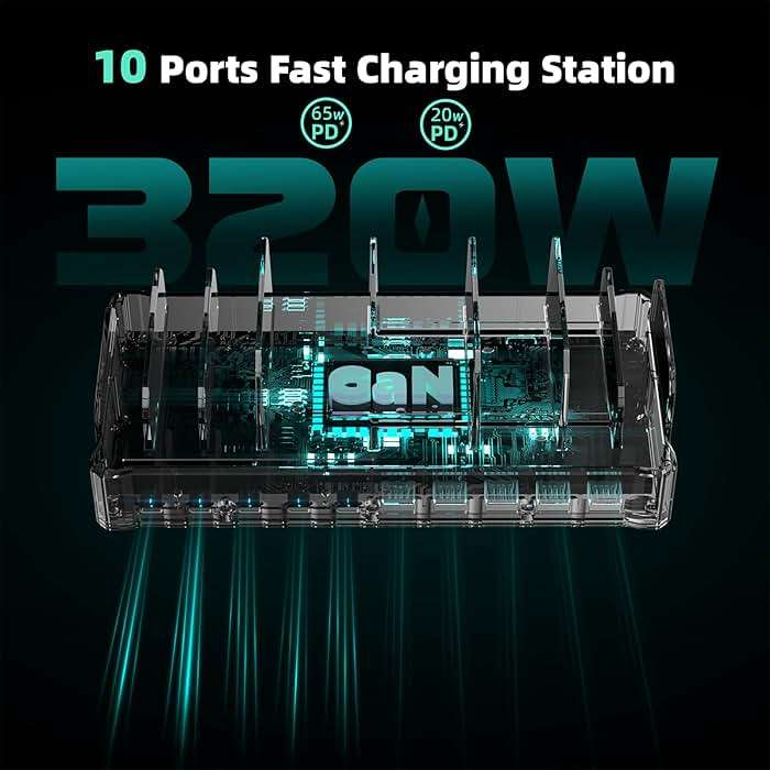 420W Charging Station for Multiple Devices, Zobirez 10-Port USB C Fast Charger Stations for MacBook, iPhone, Android Cell Phone, iPad, Tablet, Family Multi-Device Organizer Charging Dock, Black - Image 5