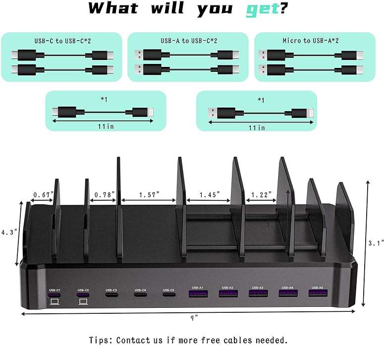 420W Charging Station for Multiple Devices, Zobirez 10-Port USB C Fast Charger Stations for MacBook, iPhone, Android Cell Phone, iPad, Tablet, Family Multi-Device Organizer Charging Dock, Black - Image 7