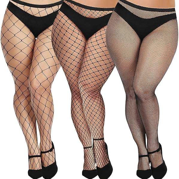 Buauty Plus Size Fishnet Stockings for Women - 3 Pairs Sexy Fishnets Tights, Halloween Fish Net Stockings,Gothic Clothes - Image 1