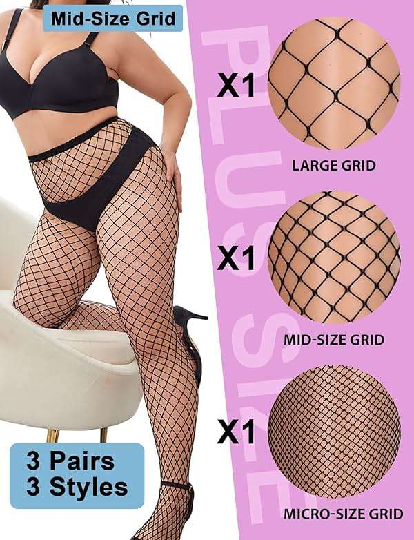Buauty Plus Size Fishnet Stockings for Women - 3 Pairs Sexy Fishnets Tights, Halloween Fish Net Stockings,Gothic Clothes - Image 2