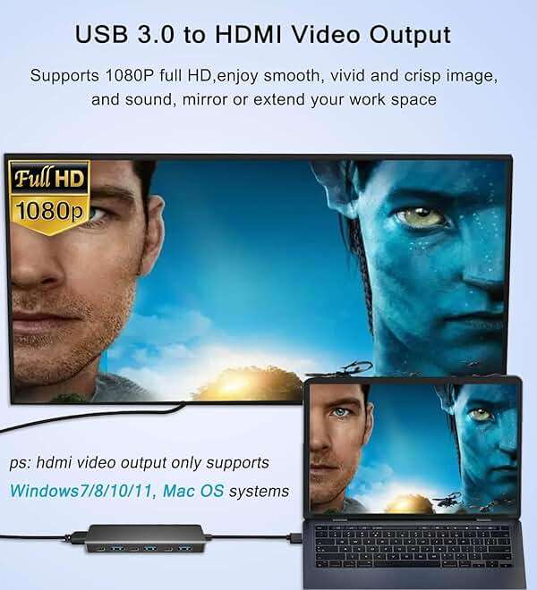 VIENON USB 3.0 to HDMI Adapter (7-in-1), USB 3.0 Hub with HDMI 1080P, USB Extender Docking Station for Monitor, PC, Laptop, Desktop Support Windows 7/8/10 & Mac OS - Image 3