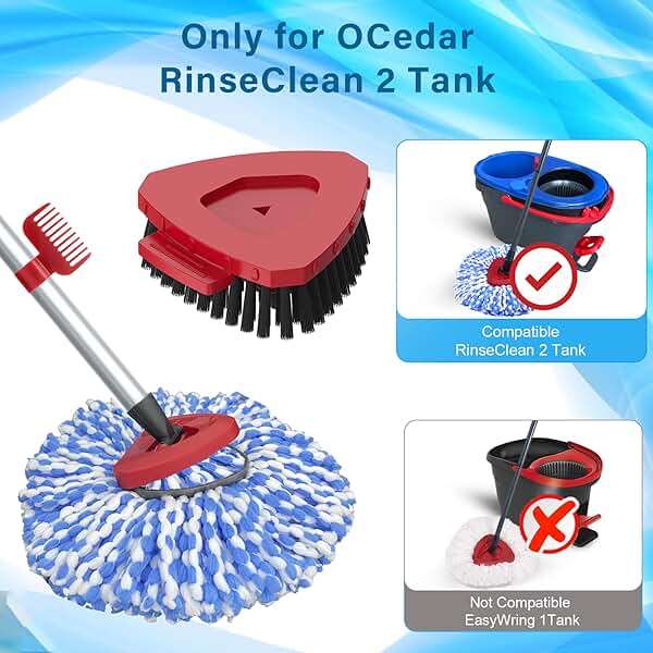 2 Pack Spin Mop Heads Replacement Compatible with O Cedar RinseClean 2 Tank, Upgraded Scrub Brush,4 Section Mop Handle and 1 Base Combo Set, Microfiber Replace Head Refill - Image 2
