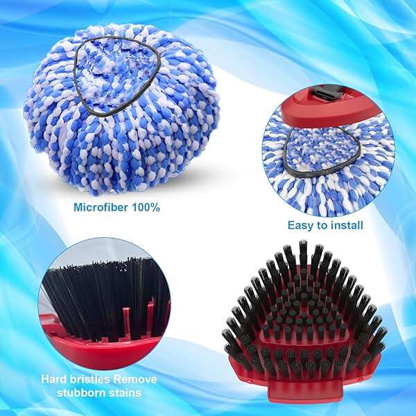 2 Pack Spin Mop Heads Replacement Compatible with O Cedar RinseClean 2 Tank, Upgraded Scrub Brush,4 Section Mop Handle and 1 Base Combo Set, Microfiber Replace Head Refill - Image 3
