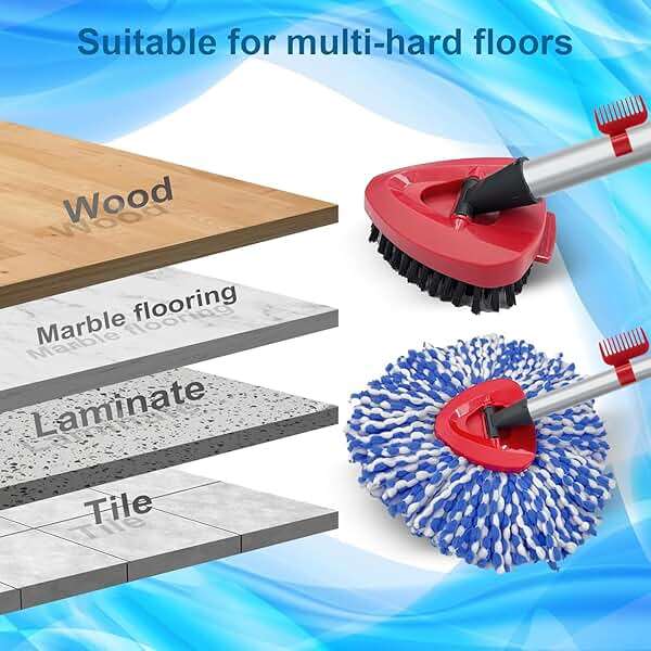 2 Pack Spin Mop Heads Replacement Compatible with O Cedar RinseClean 2 Tank, Upgraded Scrub Brush,4 Section Mop Handle and 1 Base Combo Set, Microfiber Replace Head Refill - Image 4