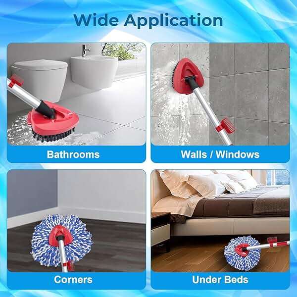 2 Pack Spin Mop Heads Replacement Compatible with O Cedar RinseClean 2 Tank, Upgraded Scrub Brush,4 Section Mop Handle and 1 Base Combo Set, Microfiber Replace Head Refill - Image 6